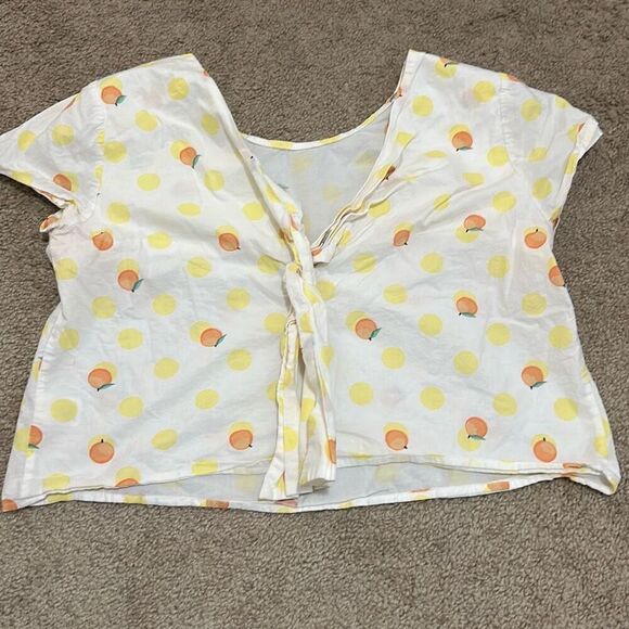 Saint Geraldine Size M Tie Back Citrus Blouse White Oranges Boxy Preppy Coastal - Picture 2 of 5